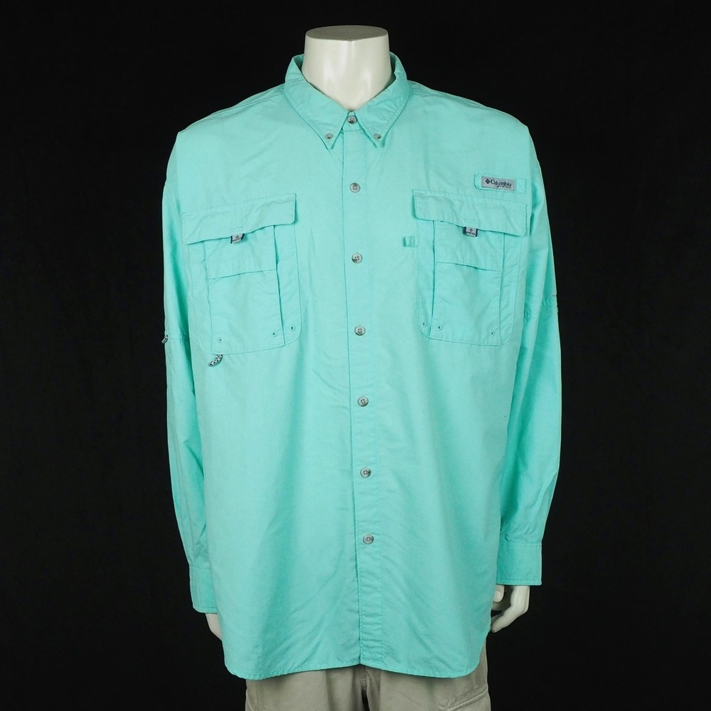 Columbia PFG Bahama II Fishing Button Down Shirt Mens 3XB 3X Aqua Blue Vented